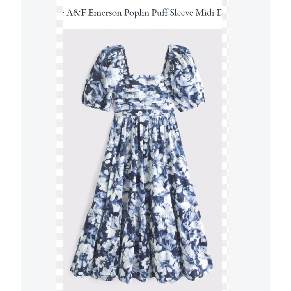 Abercrombie & Fitch Emerson Midi Dress Plus Size Tall XXL Blue Floral Poplin